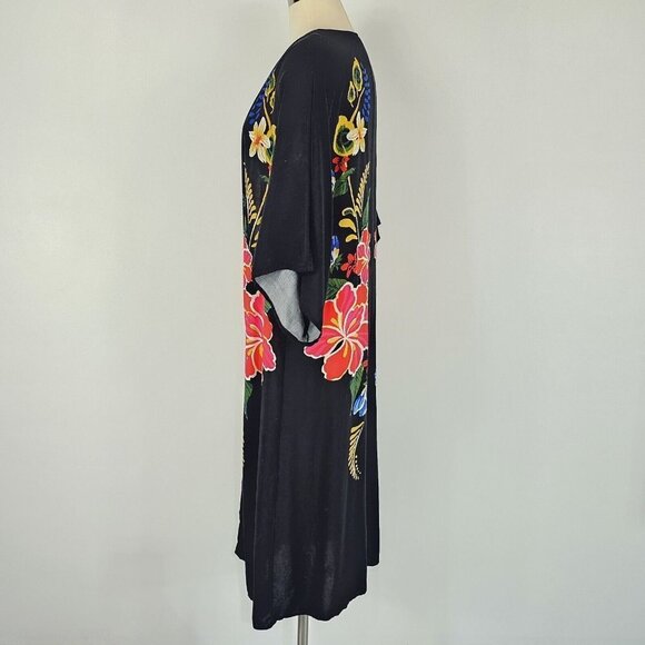 Flying Tomato Duster Womens Size Small Medium Maxi Kimono Black Floral Boho - Picture 4 of 11